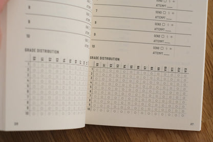 Close up detail of Bouldering Log Book [V0-V13] Grade Distribution Chart.