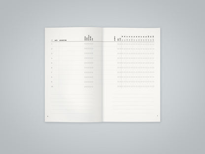 Inside spread of the 500 Climbs Log Book showing the dot-grade climb tracking system