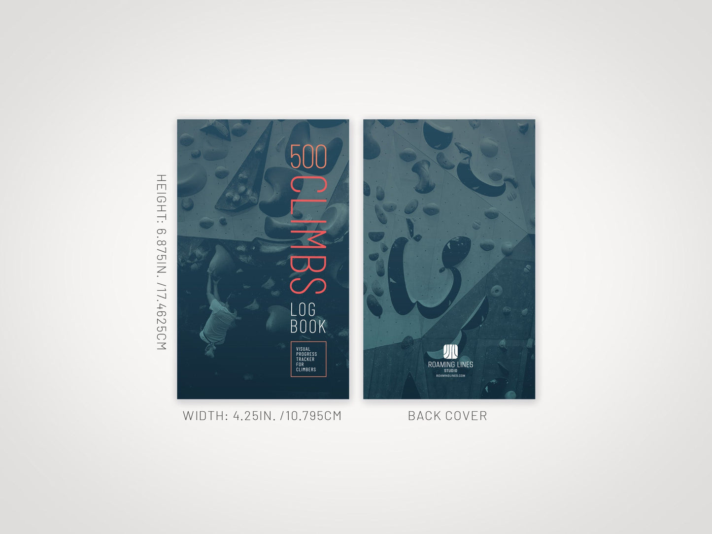 500 Climbs Log Book specifications — 116 pages, pocket book size, matte perfect-bound paperback