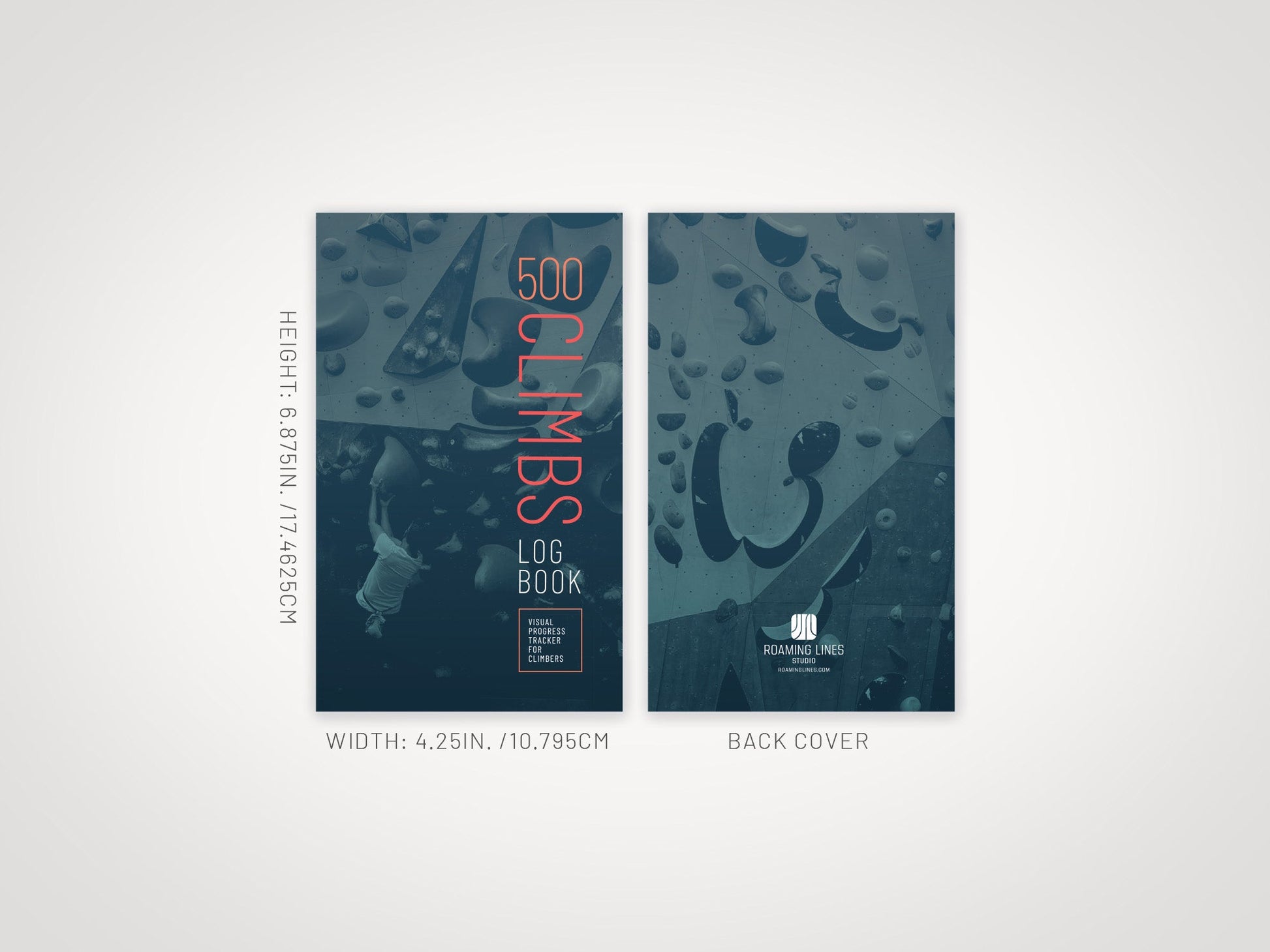 500 Climbs Log Book specifications — 116 pages, pocket book size, matte perfect-bound paperback