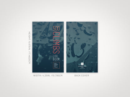 500 Climbs Log Book specifications — 116 pages, pocket book size, matte perfect-bound paperback