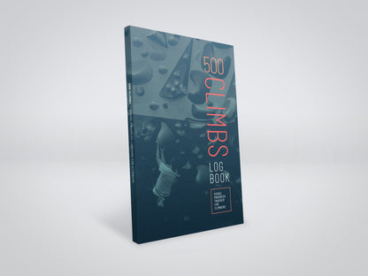 500 Climbs Log Book cover — pocket-sized climbing progress tracker for bouldering and sport climbing