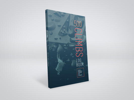 500 Climbs Log Book cover — pocket-sized climbing progress tracker for bouldering and sport climbing