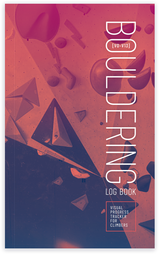 Bouldering Log Book front cover, isometric view