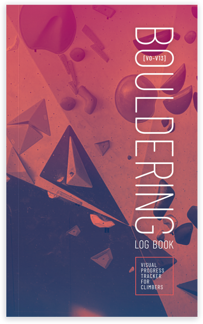 Bouldering Log Book front cover, isometric view