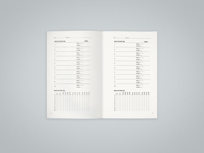 Inside spread of the Sport Climbing Log Book showing the YDS grade tracking system