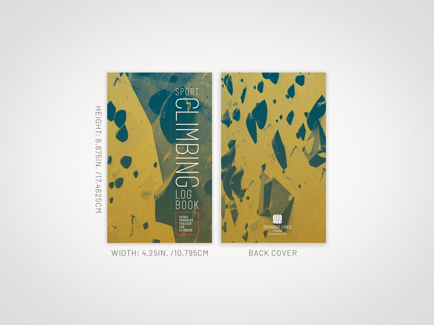 Sport Climbing Log Book specifications — 108 pages, pocket book size, matte perfect-bound paperback